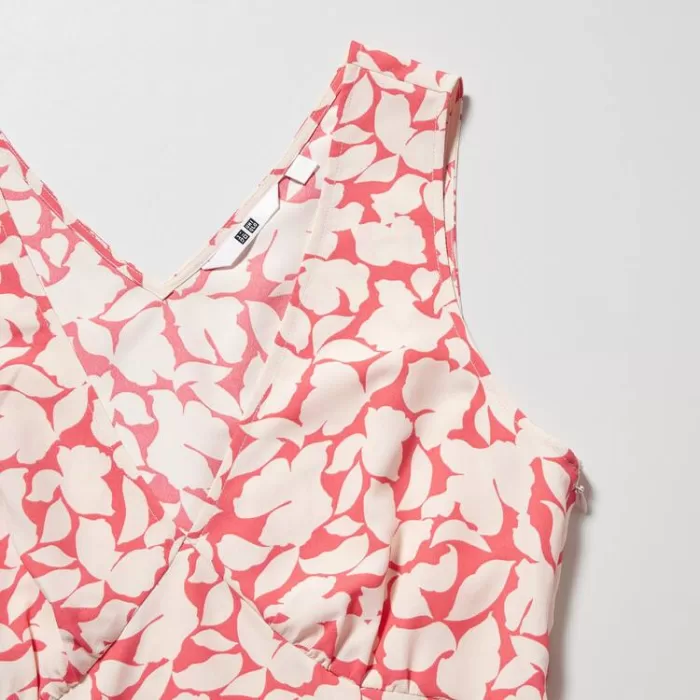 Uniqlo Printed V Neck Sleeveless Mini Dress Women Red