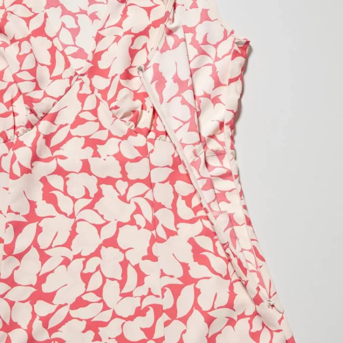 Uniqlo Printed V Neck Sleeveless Mini Dress Women Red