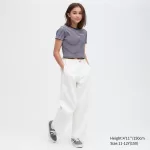 Uniqlo Ribbed Striped Cropped T-Shirt Kids Blue