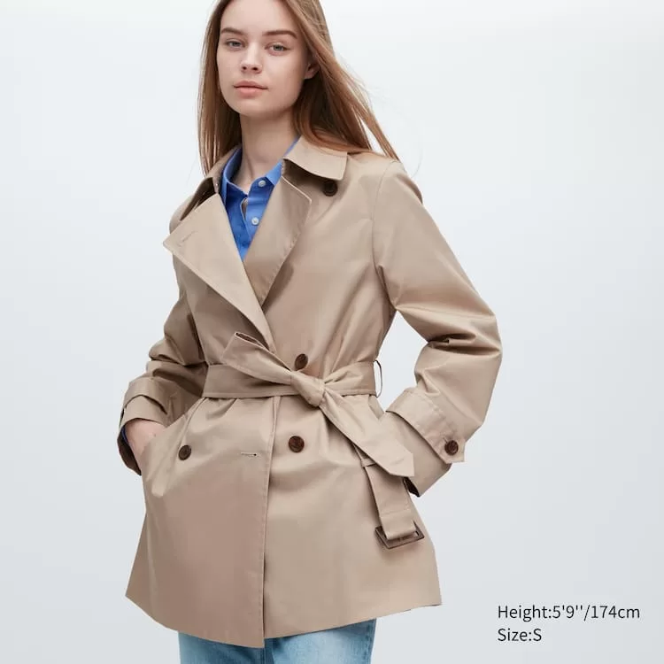 Uniqlo Short Trench Coats Women Beige-EIA714962