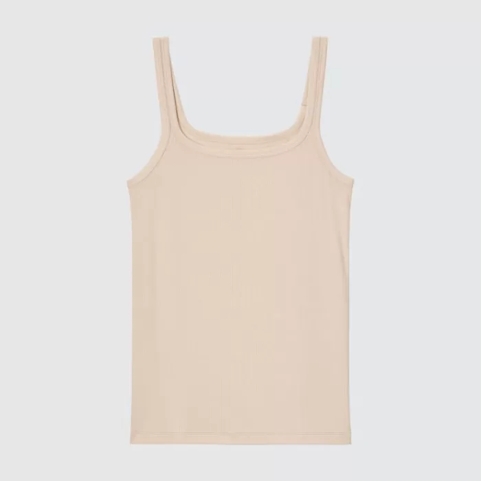 Uniqlo Silk Blend Airism Ribbed Sleeveless Vest Women Beige