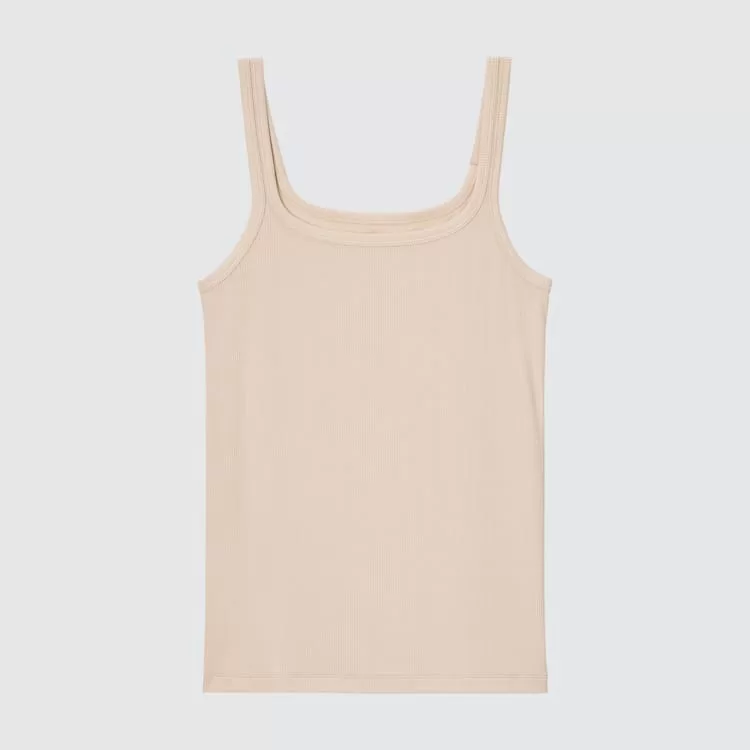 Uniqlo Silk Blend Airism Ribbed Sleeveless Vest Women Beige-CLH804936