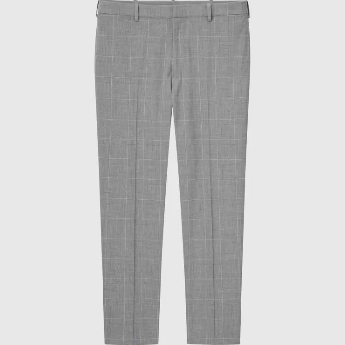Uniqlo Smart Comfort Glen Checked Ankle Length Pants Men Grey