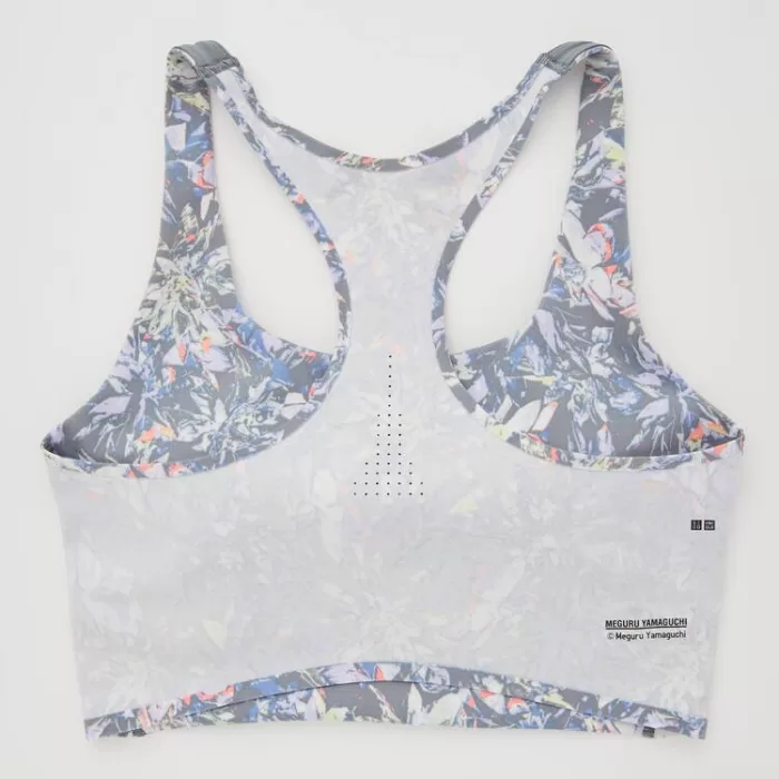 Uniqlo Square Neck Printed Active Wireless Bras Women Grey