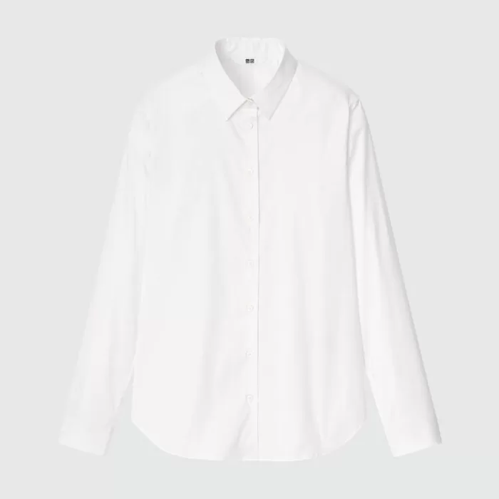 Uniqlo Supima Cotton Stretch Broadcloth Long Sleeved Women’s White Shirts