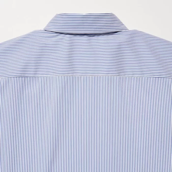 Uniqlo Supima Cotton Stretch Broadcloth Striped Long Sleeved Women’s Shirts Blue
