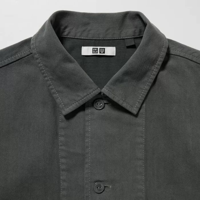 Uniqlo U Oversized Short Sleeved Work Shirts Women Dark Grey