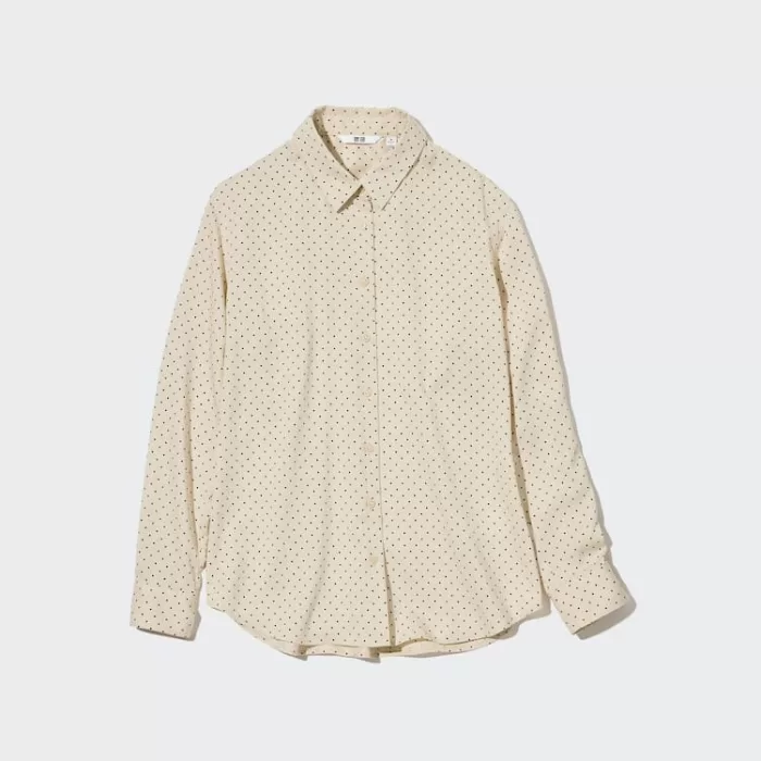 Uniqlo Viscose Dotted Long Sleeved Women’s Blouses Beige