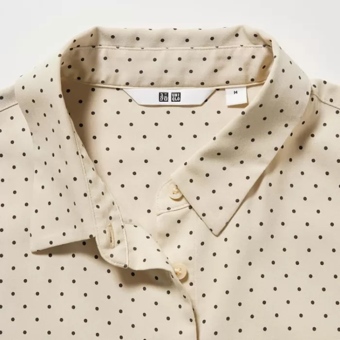 Uniqlo Viscose Dotted Long Sleeved Women’s Blouses Beige