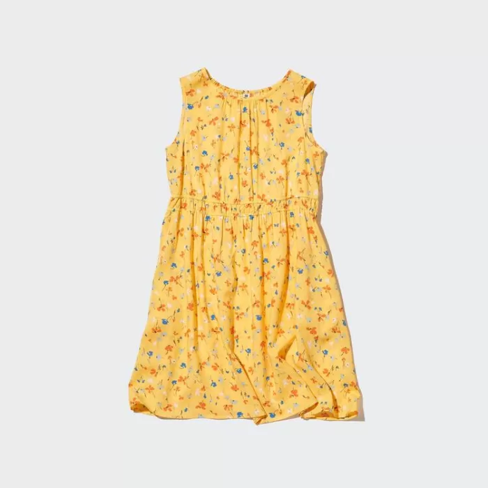 Uniqlo Viscose Flower Printed Sleeveless Dress Kids Yellow