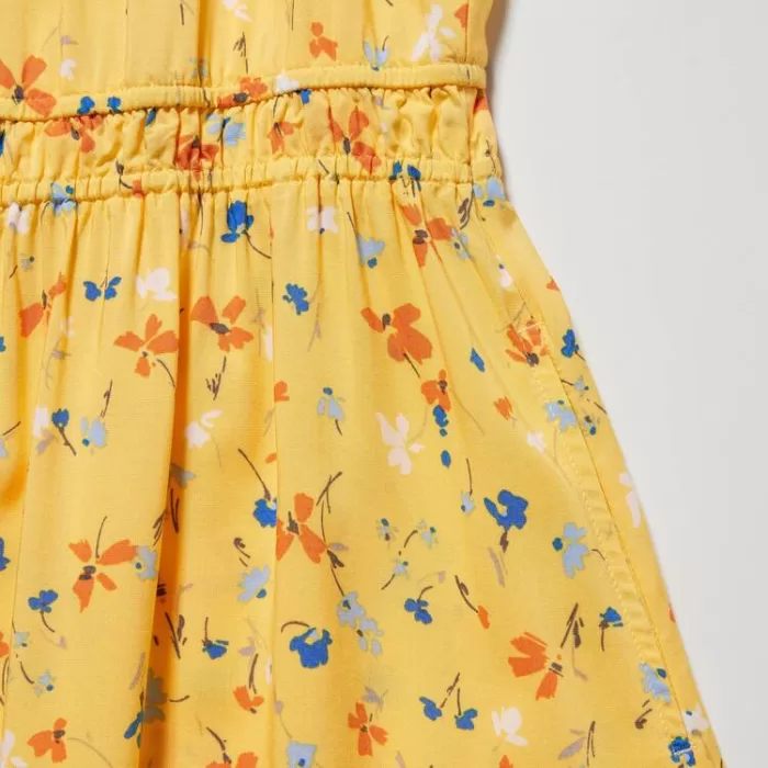 Uniqlo Viscose Flower Printed Sleeveless Dress Kids Yellow