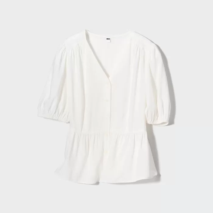 Uniqlo Viscose Lawn Short Sleeved Women’s Blouses White