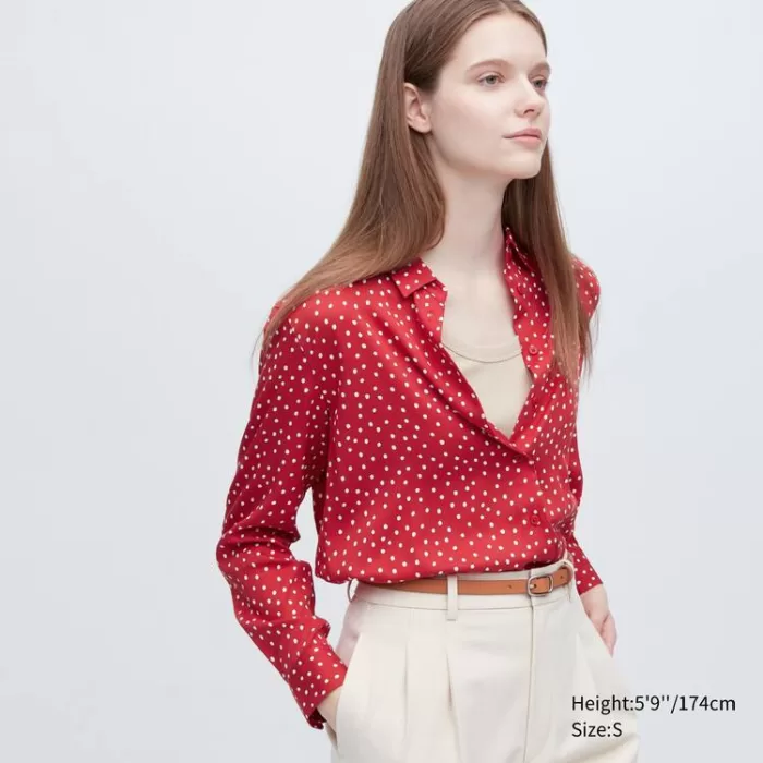 Uniqlo Viscose Printed Long Sleeved Women’s Blouses Red