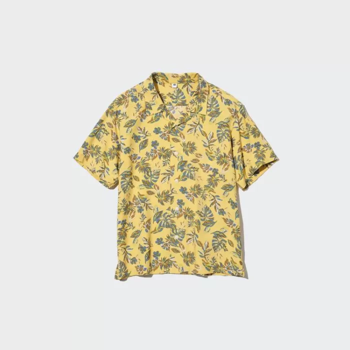 Uniqlo Viscose Printed Open Collar Short Sleeved Kids Shirts Yellow