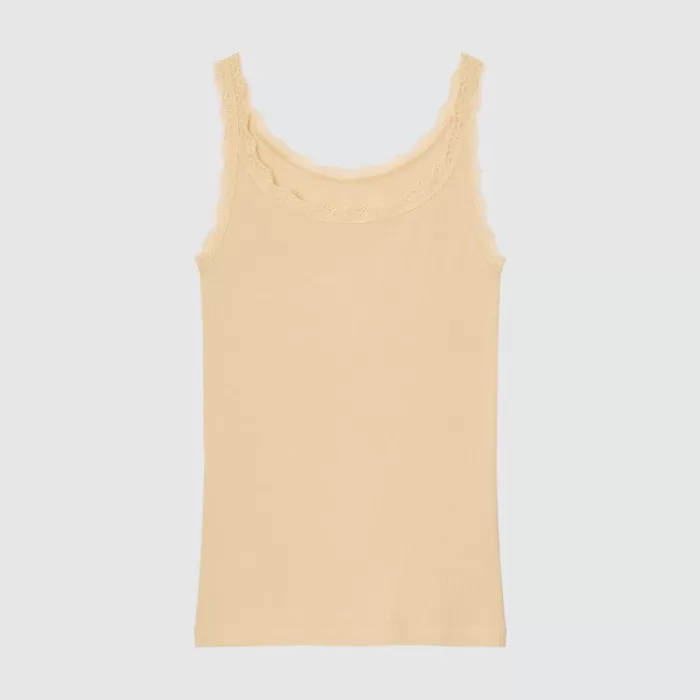 Uniqlo Women’s Cotton Ribbed Lace Sleeveless Vest Yellow