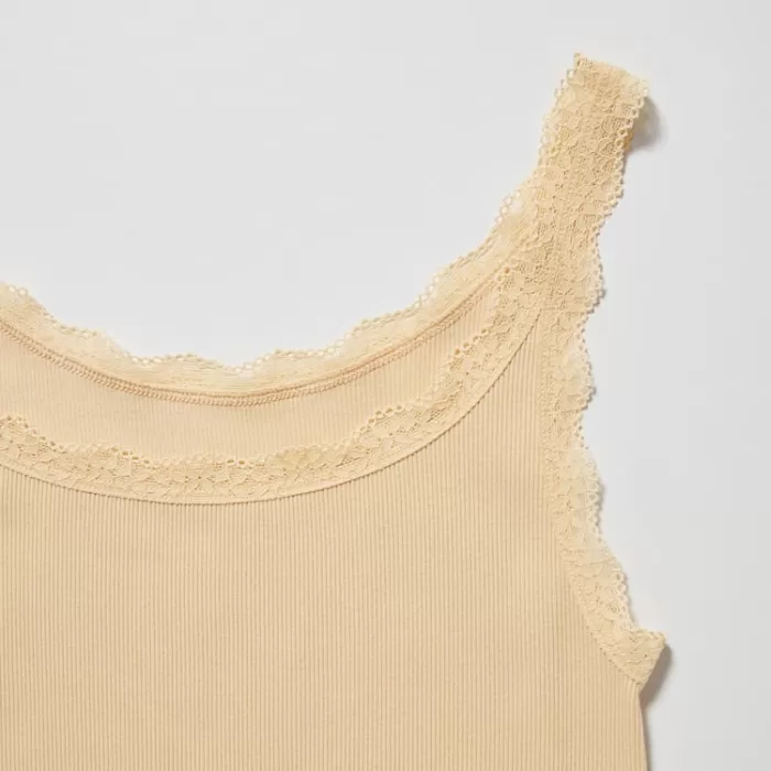 Uniqlo Women’s Cotton Ribbed Lace Sleeveless Vest Yellow